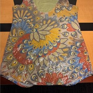 Monique Leshman Gold and Blue Sequin Tank Top